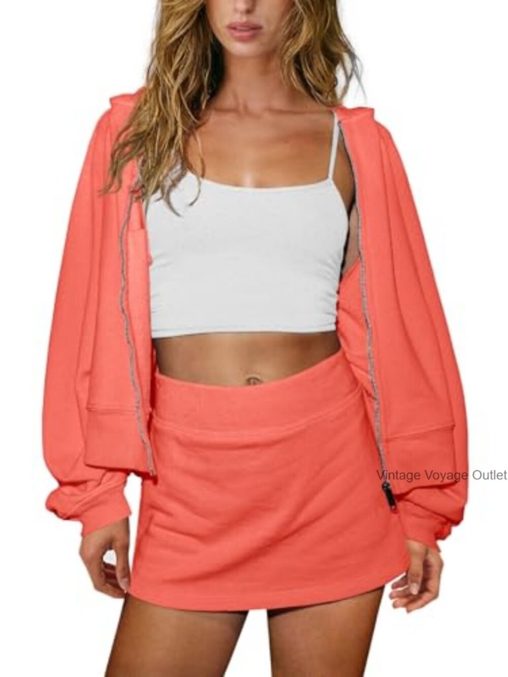 Womens 2 Piece Workout Set Zip Hoodie & Skort Athleisure Gym Lounge